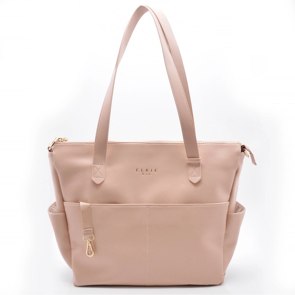 Elkie & Co Aberdeen Blush Tote Diaper Bag w/ Strap, Pouch & Pinstripe Interior - Picture 10 of 10